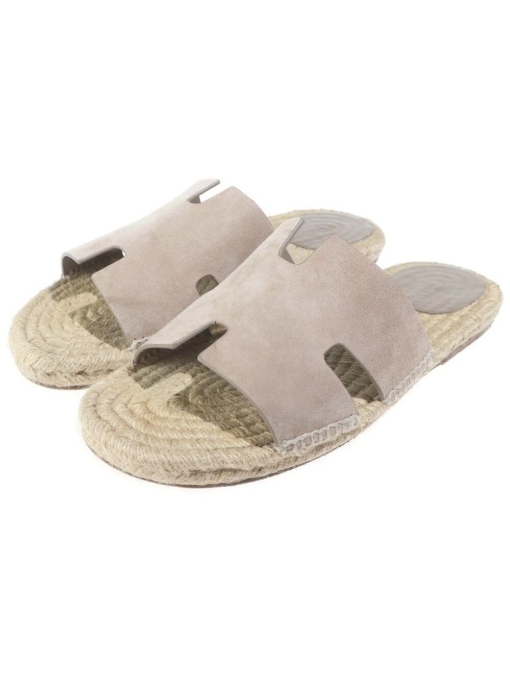 Hermes Espadrilles Antigua Sandals Chevre Velours Rope Sole H Logo Beige